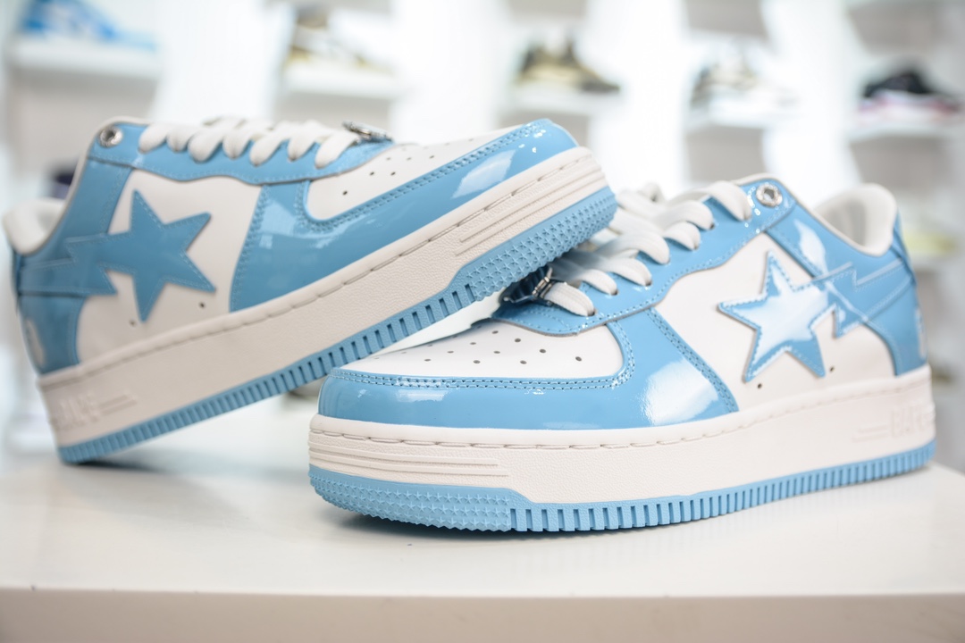 450 M版纯原 Bape Sta To Low 明星同款 猿人头经典漆皮低帮运动休闲板鞋白蓝