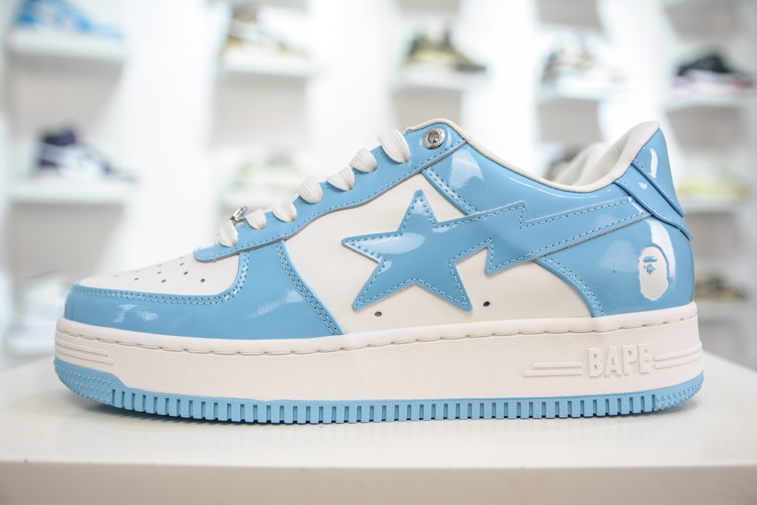 450 M版纯原 Bape Sta To Low 明星同款 猿人头经典漆皮低帮运动休闲板鞋白蓝
