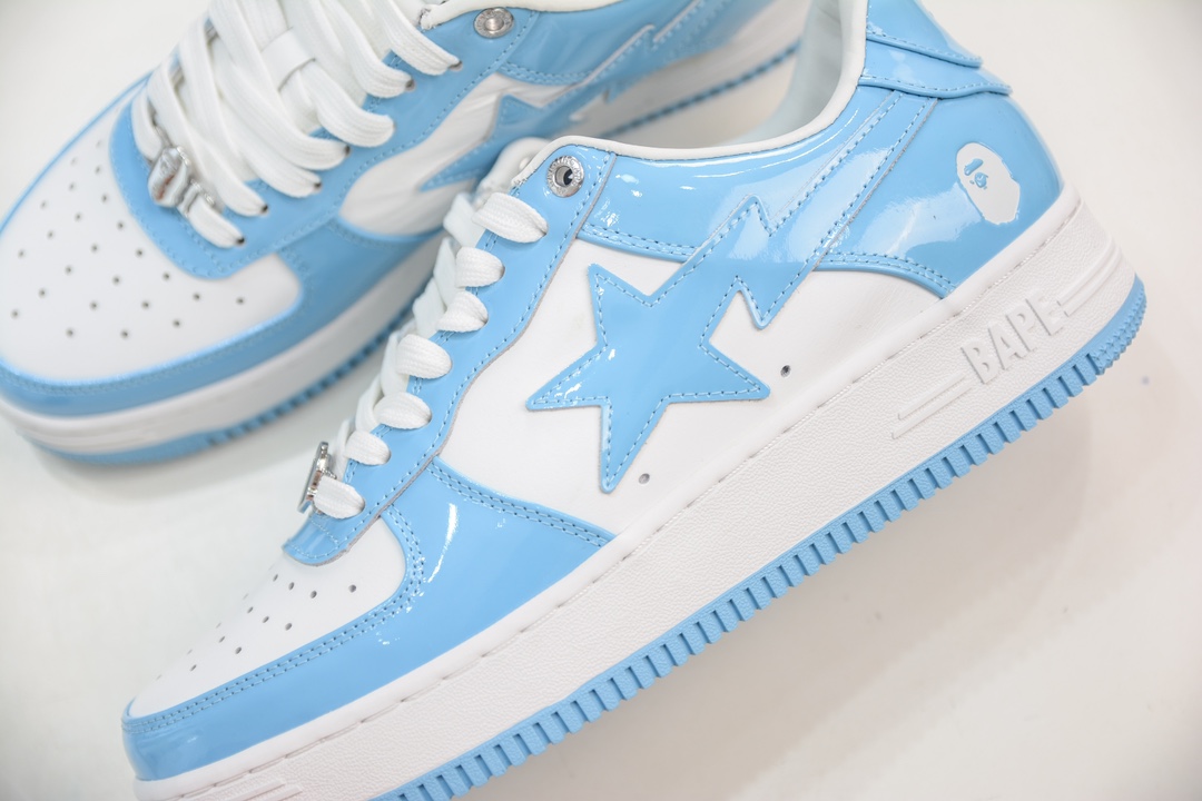 450 M版纯原 Bape Sta To Low 明星同款 猿人头经典漆皮低帮运动休闲板鞋白蓝