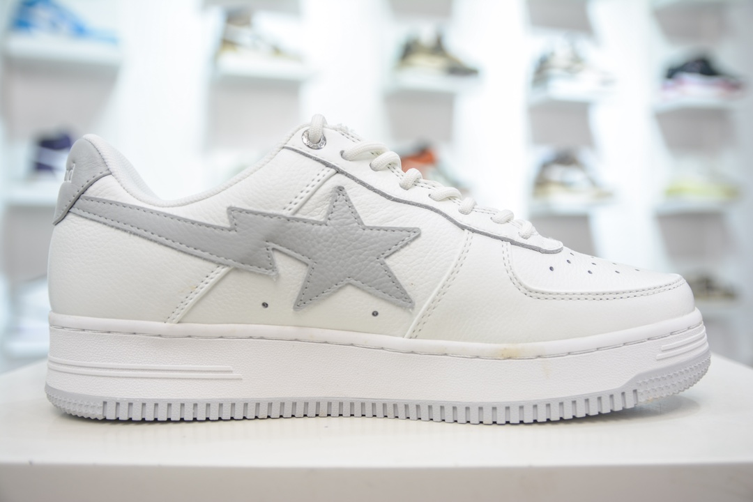 450 M版纯原 Bape Sta To Low 明星同款 猿人头经典漆皮低帮运动休闲板鞋白灰