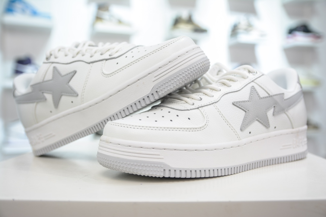 450 M版纯原 Bape Sta To Low 明星同款 猿人头经典漆皮低帮运动休闲板鞋白灰