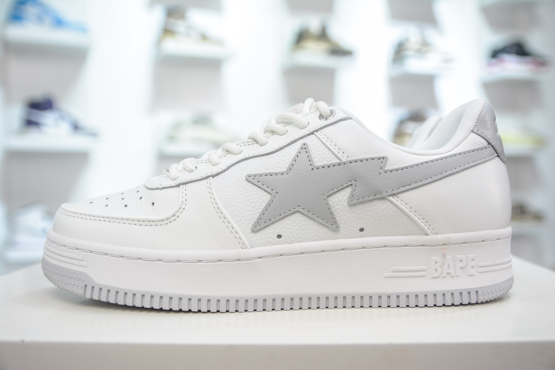 450 M版纯原 Bape Sta To Low 明星同款 猿人头经典漆皮低帮运动休闲板鞋白灰
