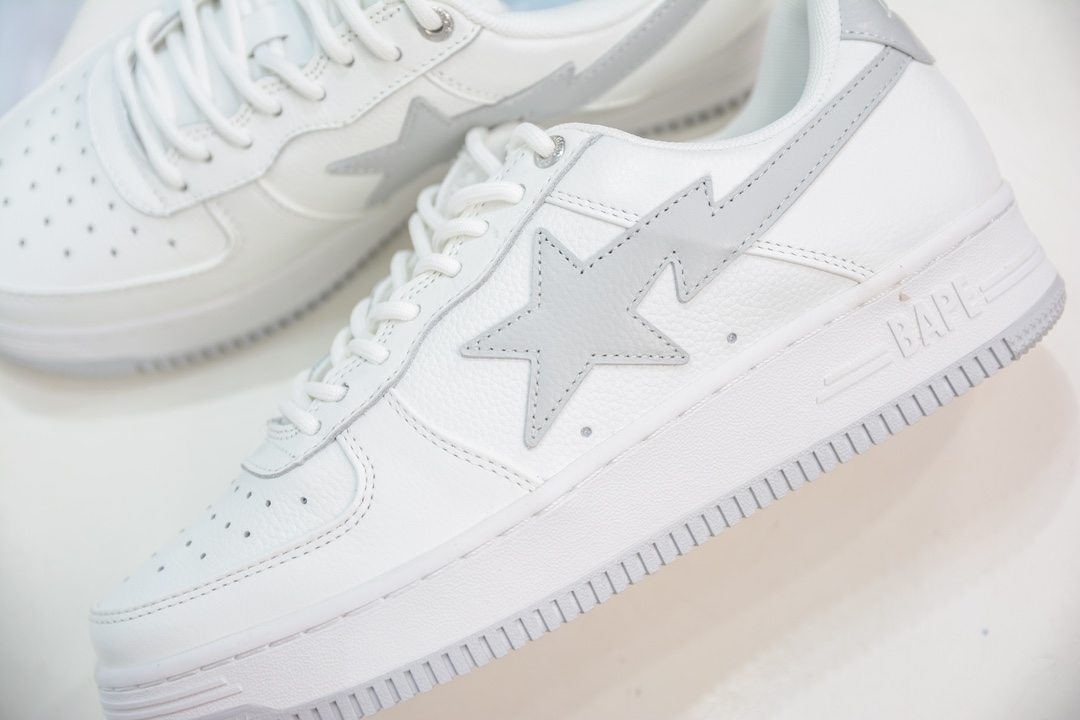 450 M版纯原 Bape Sta To Low 明星同款 猿人头经典漆皮低帮运动休闲板鞋白灰