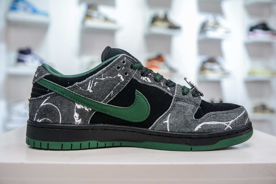 350 TOP纯原 There Skateboards x Nike Dunk SB 防滑耐磨低帮黑绿 HF7743-001