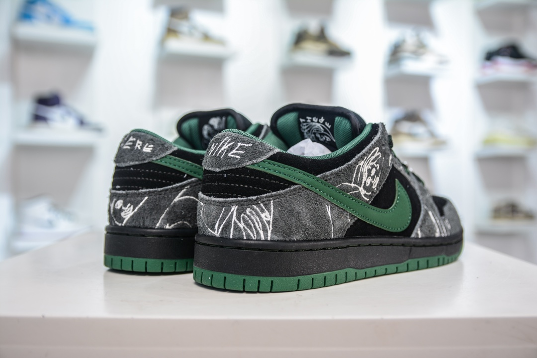 350 TOP纯原 There Skateboards x Nike Dunk SB 防滑耐磨低帮黑绿 HF7743-001
