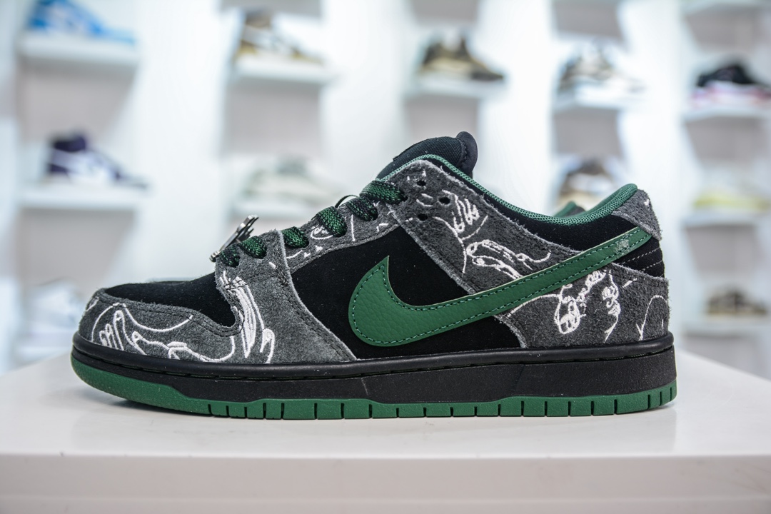 350 TOP纯原 There Skateboards x Nike Dunk SB 防滑耐磨低帮黑绿 HF7743-001