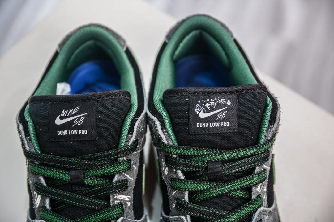 350 TOP纯原 There Skateboards x Nike Dunk SB 防滑耐磨低帮黑绿 HF7743-001