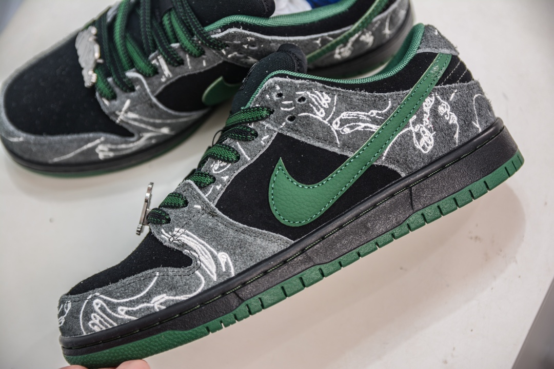 350 TOP纯原 There Skateboards x Nike Dunk SB 防滑耐磨低帮黑绿 HF7743-001