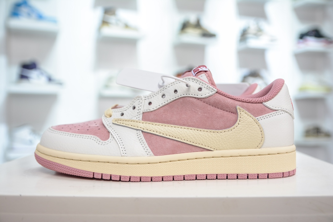 260 F版纯原 Travis Scott x Jordan Air Jordan 1 Low Canary 圆头舒适复古篮球鞋 DM7866-600