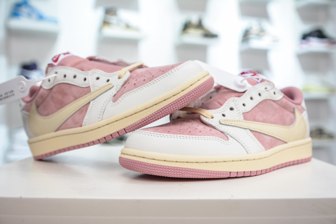 260 F版纯原 Travis Scott x Jordan Air Jordan 1 Low Canary 圆头舒适复古篮球鞋 DM7866-600