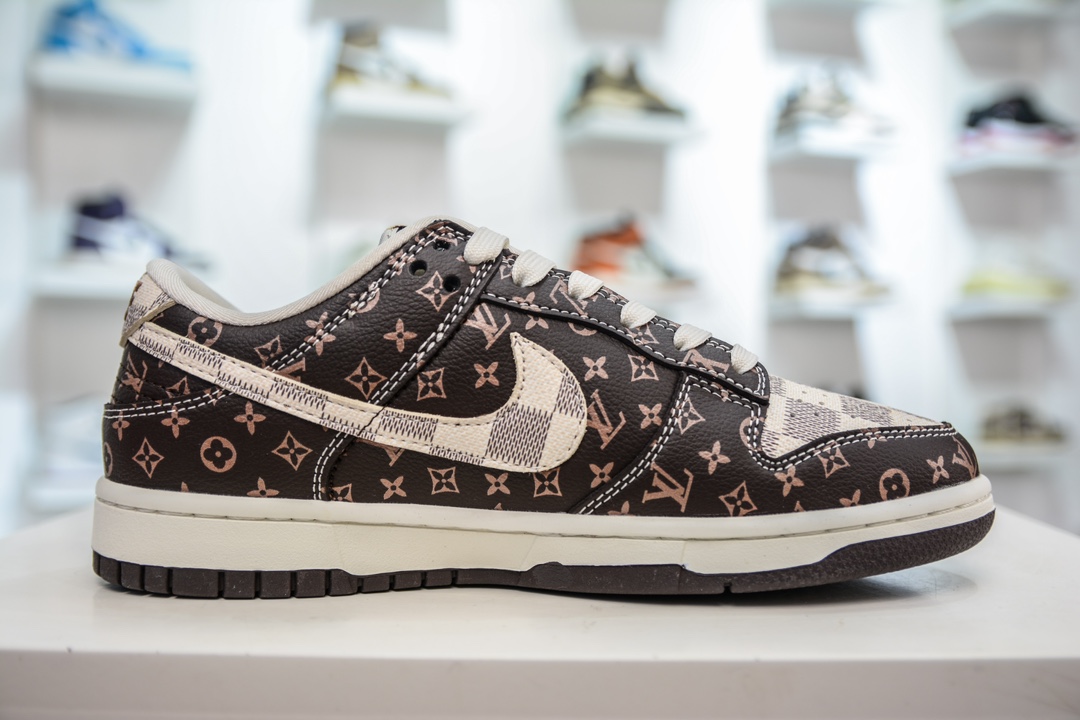 LV x Nike Dunk Low 棋盘格棕花花白  SJ2068-255