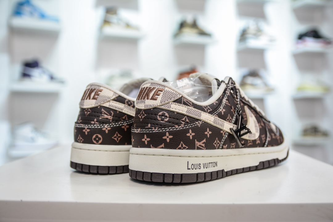 LV x Nike Dunk Low 棋盘格棕花花白  SJ2068-255