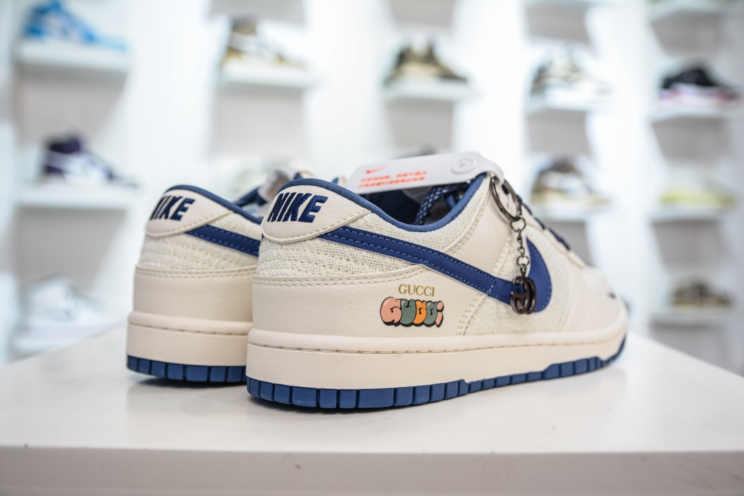 Nike SB Dunk Low“古驰联名——米白藏青勾织布” 周年高端定制 低帮休闲板鞋  DQ1098-373