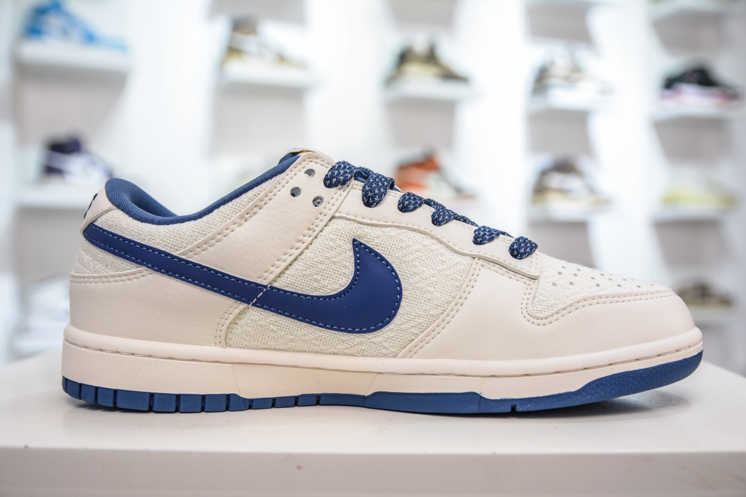 Nike SB Dunk Low“古驰联名——米白藏青勾织布” 周年高端定制 低帮休闲板鞋  DQ1098-373