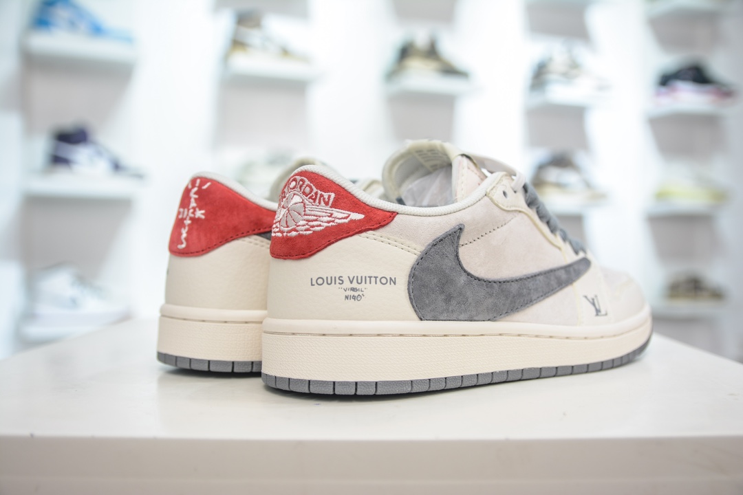 TS x Air Jordan AJ1 Low 倒钩低帮联名定制配色 米灰红 XY2688-103