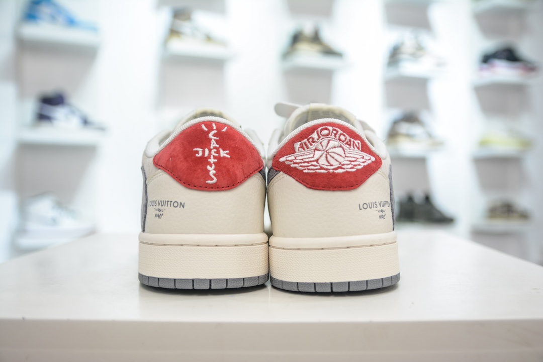 TS x Air Jordan AJ1 Low 倒钩低帮联名定制配色 米灰红 XY2688-103