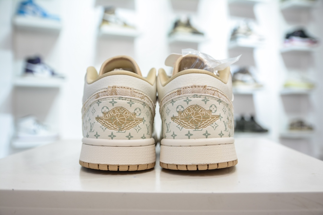 LV x Air Jordan AJ1 Low 低帮联名定制配色 米白黄帆布 SJ9950-004