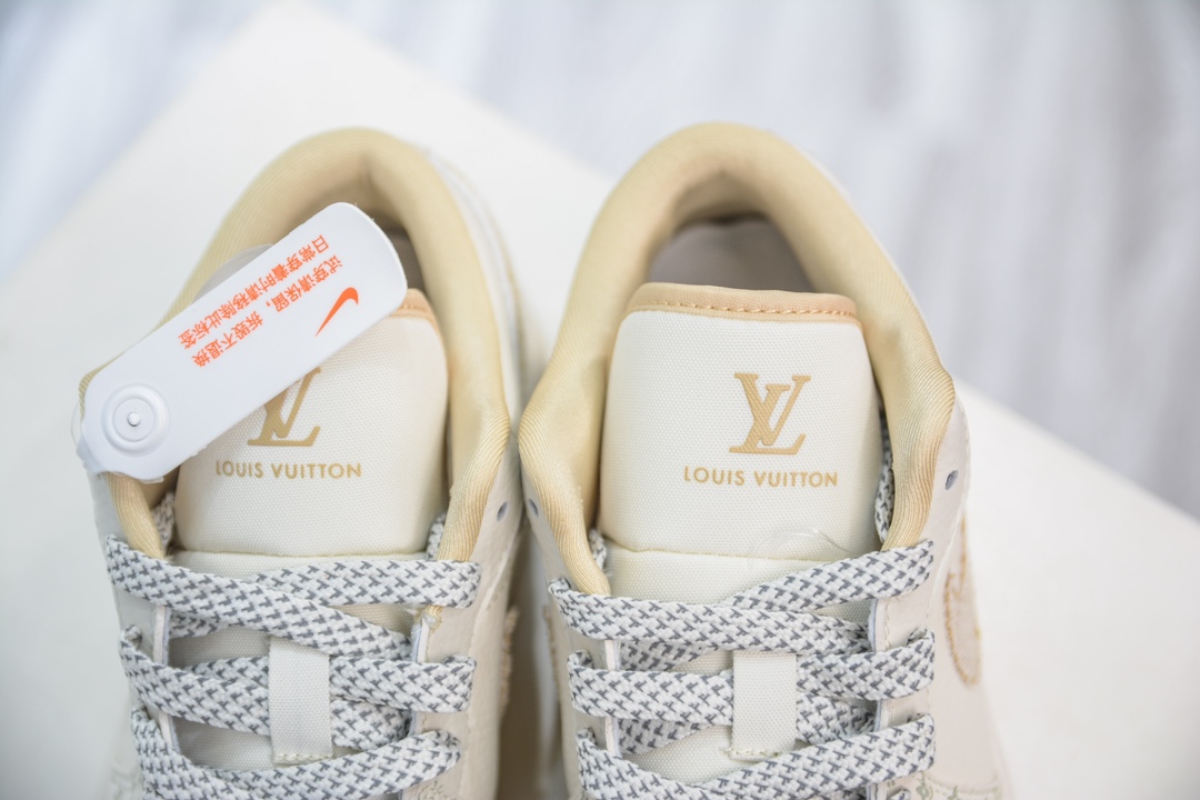 LV x Air Jordan AJ1 Low 低帮联名定制配色 米白黄帆布 SJ9950-004