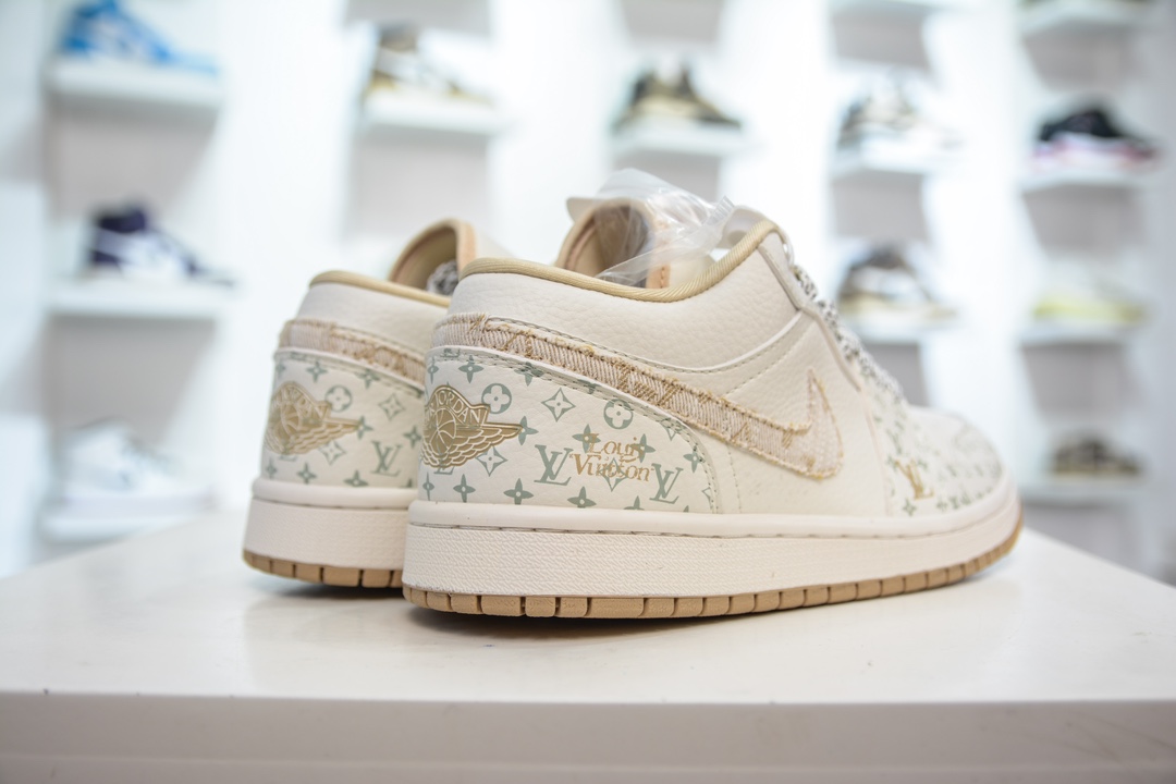 LV x Air Jordan AJ1 Low 低帮联名定制配色 米白黄帆布 SJ9950-004