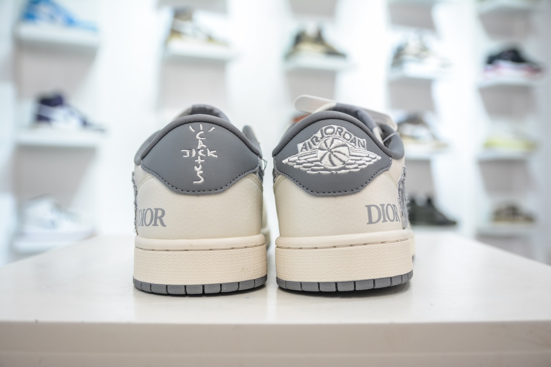 TS x Air Jordan AJ1 Low x Dior 倒钩低帮联名定制配色 米白灰纹勾 DM6688-603