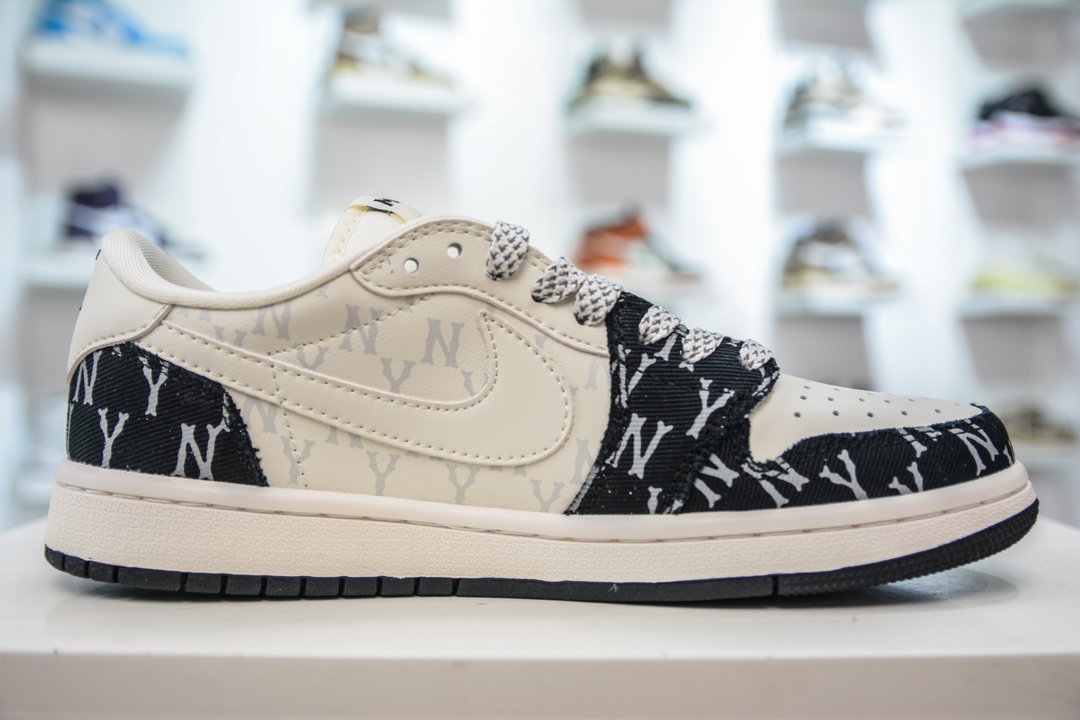 TS x Air Jordan AJ1 Low x MLB 倒钩低帮联名定制配色 NY黑印花 SJ2068-104