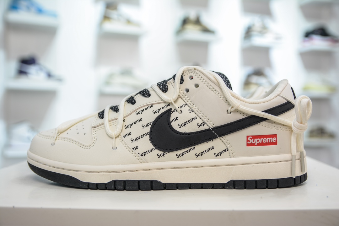 Nike SB Dunk Low x Supreme 联名解构抽绳鞋带 米白黑满天星 JJ5688-108