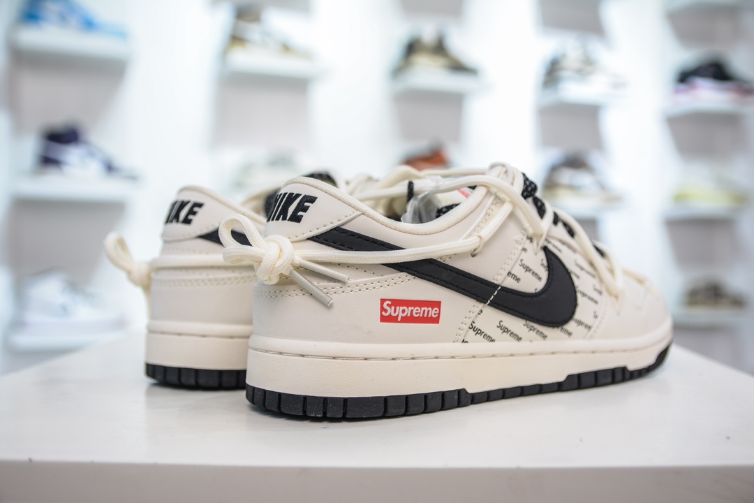 Nike SB Dunk Low x Supreme 联名解构抽绳鞋带 米白黑满天星 JJ5688-108