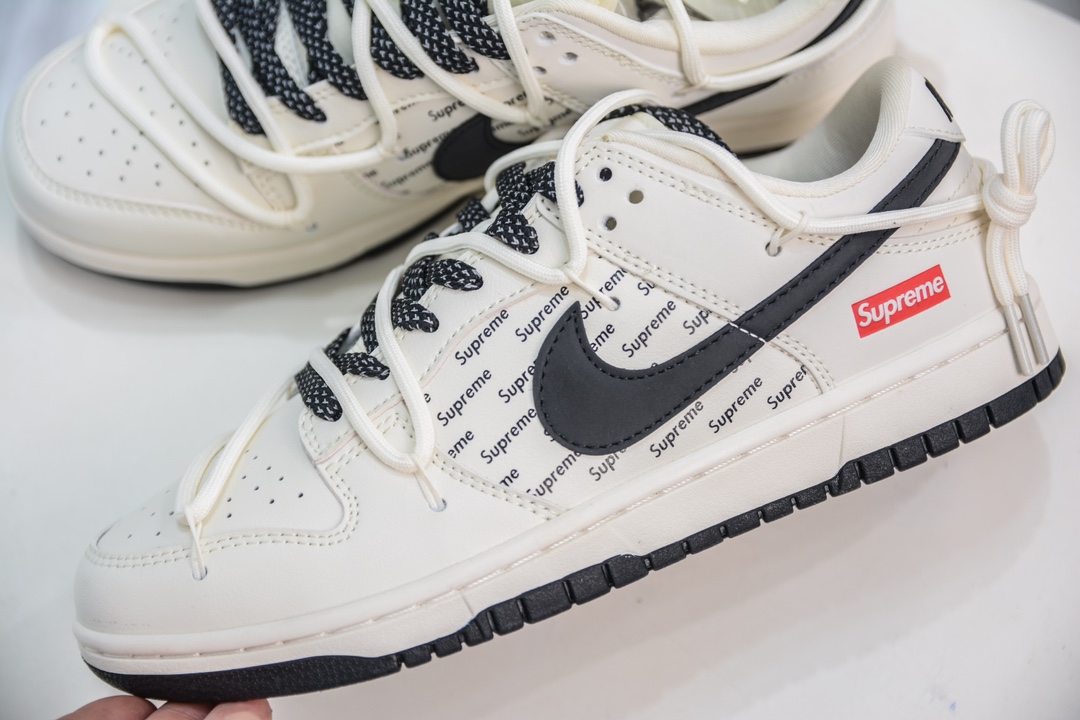 Nike SB Dunk Low x Supreme 联名解构抽绳鞋带 米白黑满天星 JJ5688-108