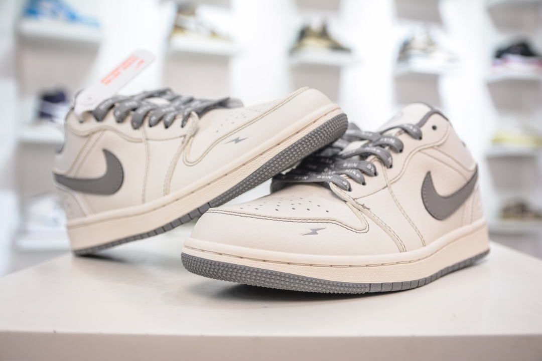 Air Jordan AJ1 Low x Fragment Design 闪电藤原浩联名 米白灰 CF3688-020