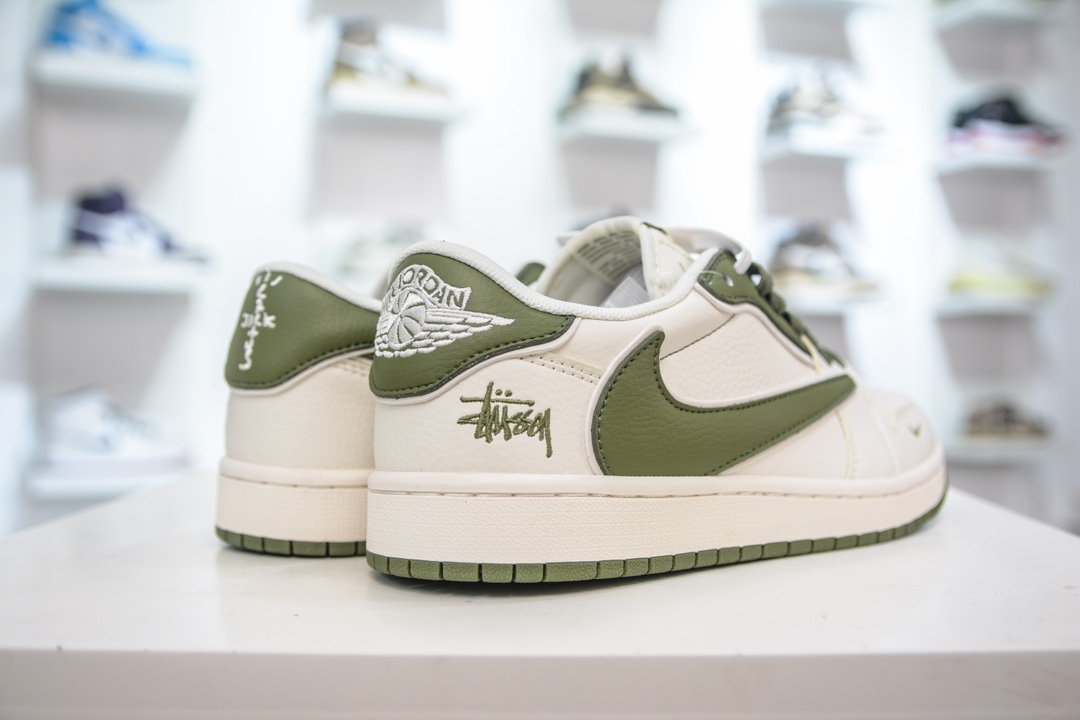 TS x Air Jordan AJ1 Low X Stussy 倒钩低帮联名斯图西定制配色 米白军绿 DM6688-602