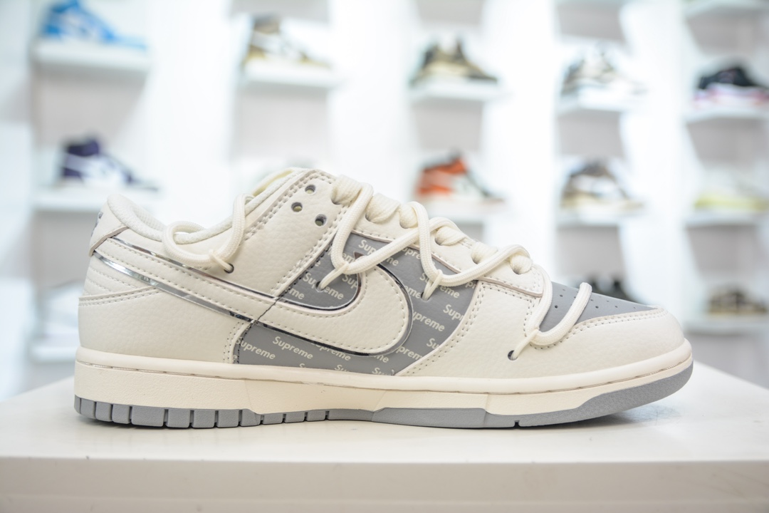 Nike SB Dunk Low x Supreme 联名解构抽绳鞋带米白灰 JJ5688-106