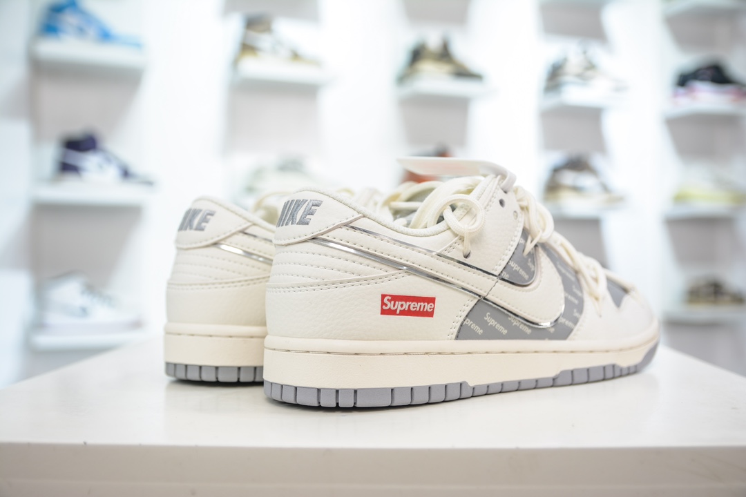 Nike SB Dunk Low x Supreme 联名解构抽绳鞋带米白灰 JJ5688-106