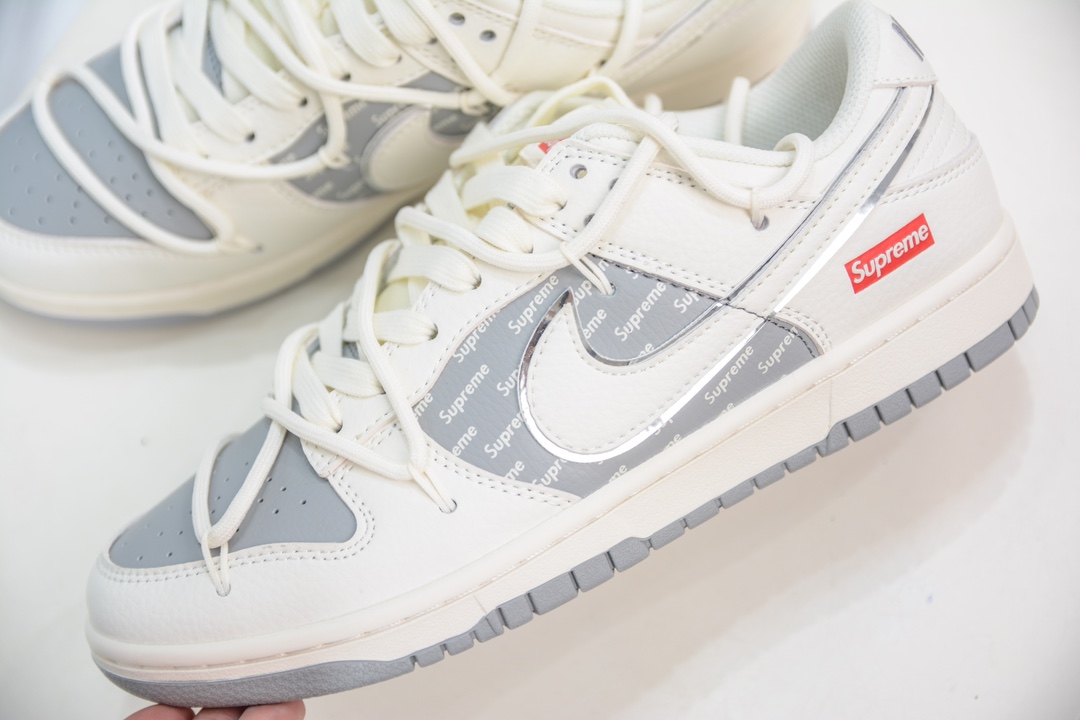 Nike SB Dunk Low x Supreme 联名解构抽绳鞋带米白灰 JJ5688-106