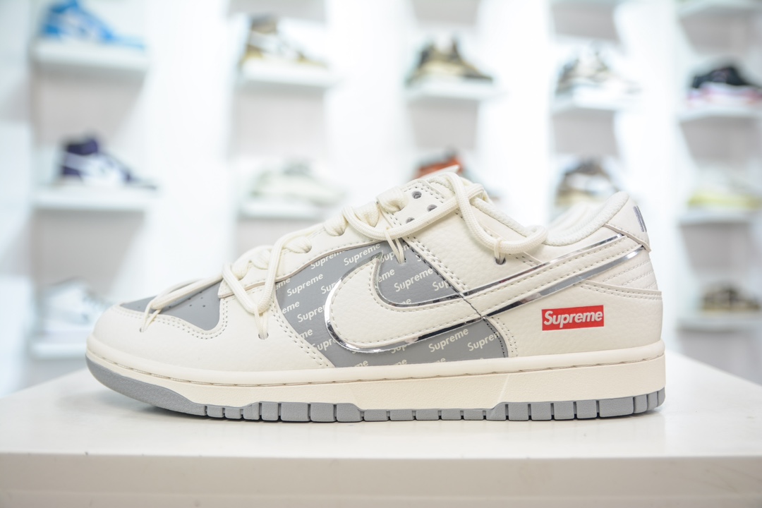 Nike SB Dunk Low x Supreme 联名解构抽绳鞋带米白灰 JJ5688-106