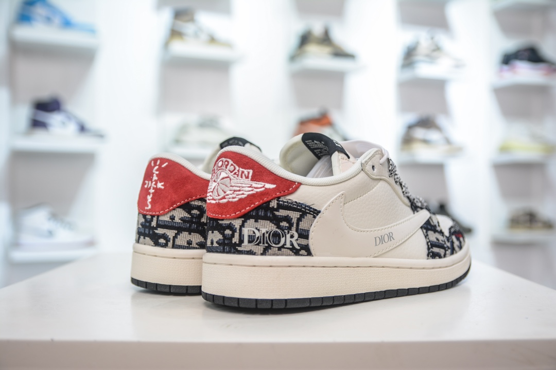 TS x Air Jordan AJ1 Low x Dior 倒钩低帮联名定制配色 米深蓝针织 XY2688-108