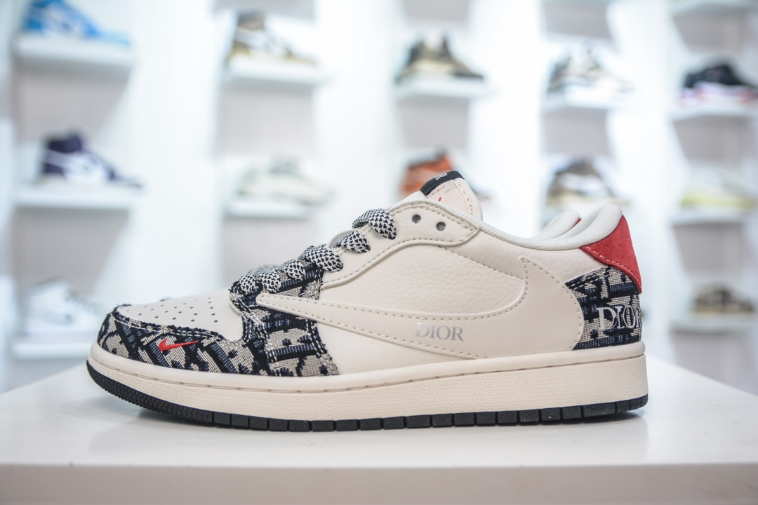 TS x Air Jordan AJ1 Low x Dior 倒钩低帮联名定制配色 米深蓝针织 XY2688-108