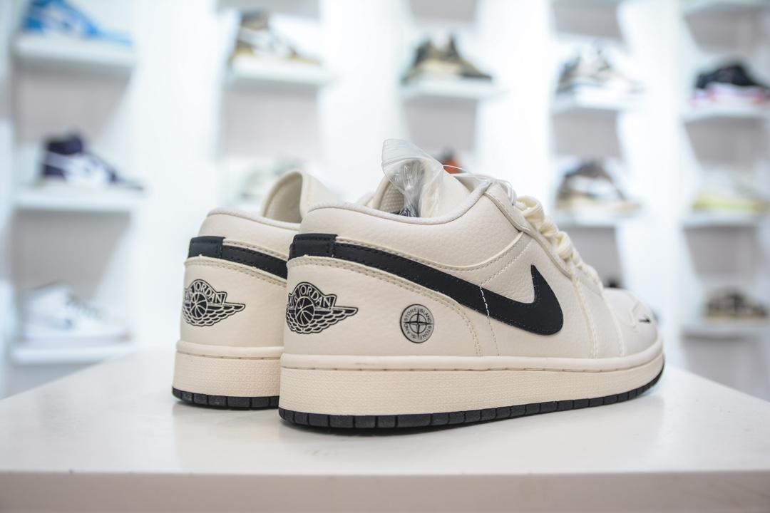 Air Jordan AJ1 Low x Stone Island 石头岛联名白黑定制配色 LJ6688-003