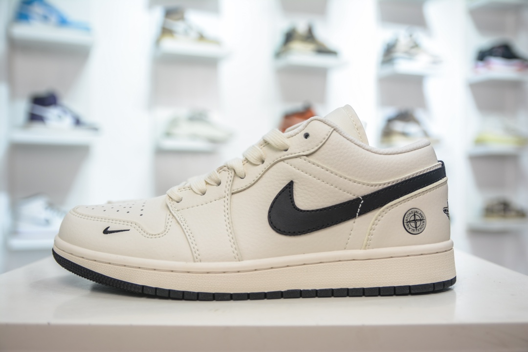 Air Jordan AJ1 Low x Stone Island 石头岛联名白黑定制配色 LJ6688-003