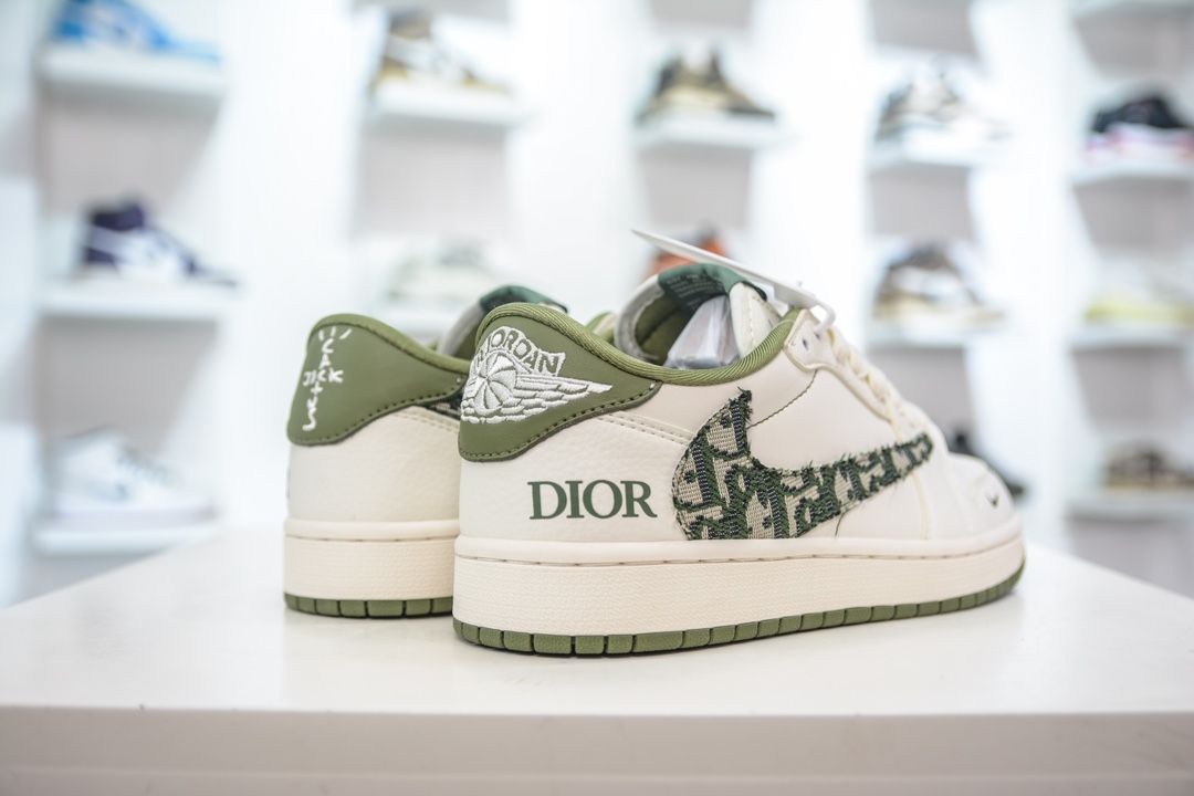 TS x Air Jordan AJ1 Low x Dior 倒钩低帮联名定制配色 米白绿纹勾 DM6688-605