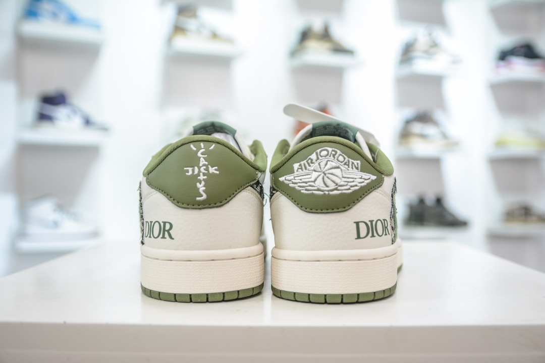 TS x Air Jordan AJ1 Low x Dior 倒钩低帮联名定制配色 米白绿纹勾 DM6688-605