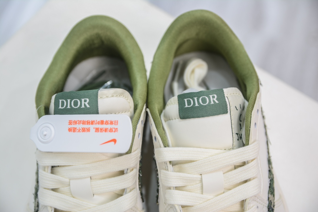 TS x Air Jordan AJ1 Low x Dior 倒钩低帮联名定制配色 米白绿纹勾 DM6688-605