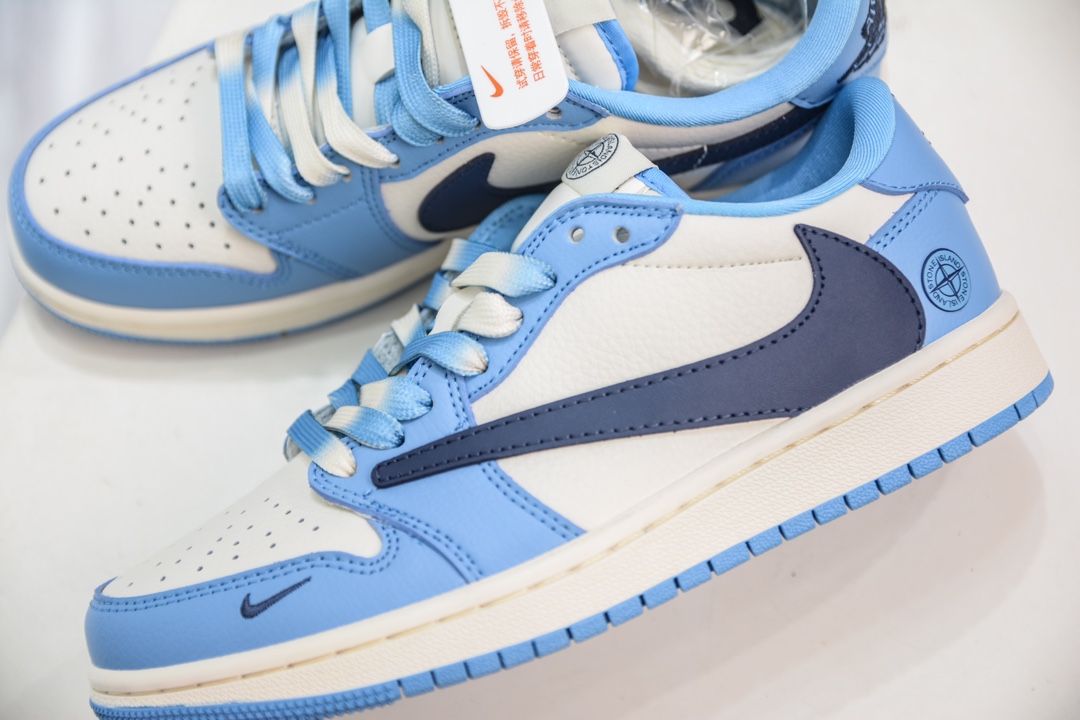 TS x Air Jordan AJ1 Low x x 石头岛 三方联名 黑勾大学蓝倒钩低帮联名定制配色 JJ5288-009