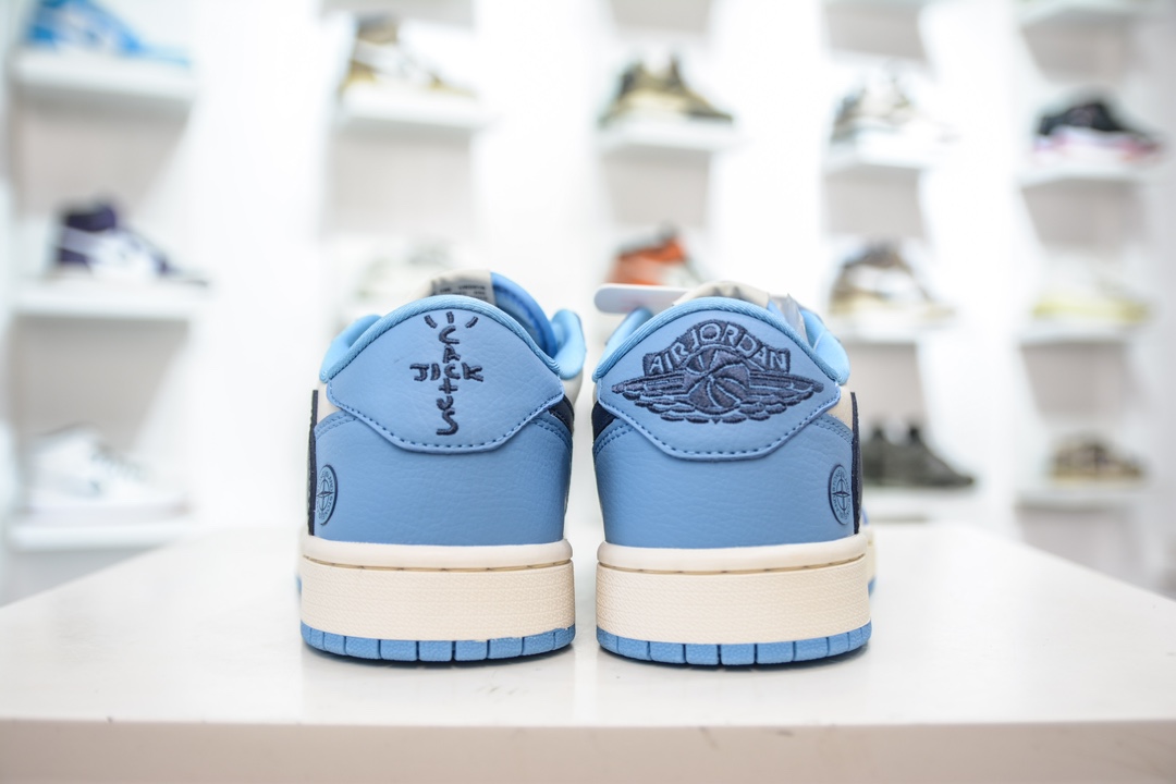 TS x Air Jordan AJ1 Low x x 石头岛 三方联名 黑勾大学蓝倒钩低帮联名定制配色 JJ5288-009