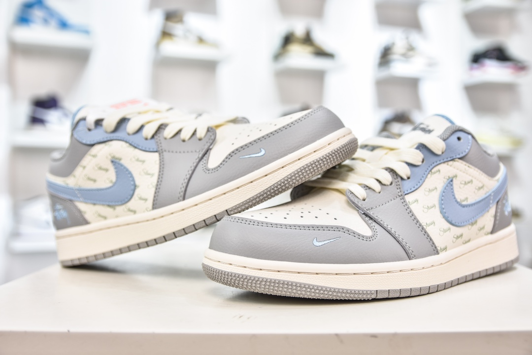 Air Jordan AJ1 Low X Stuy 低帮联名斯图西 灰蓝印花 JJ8688-007