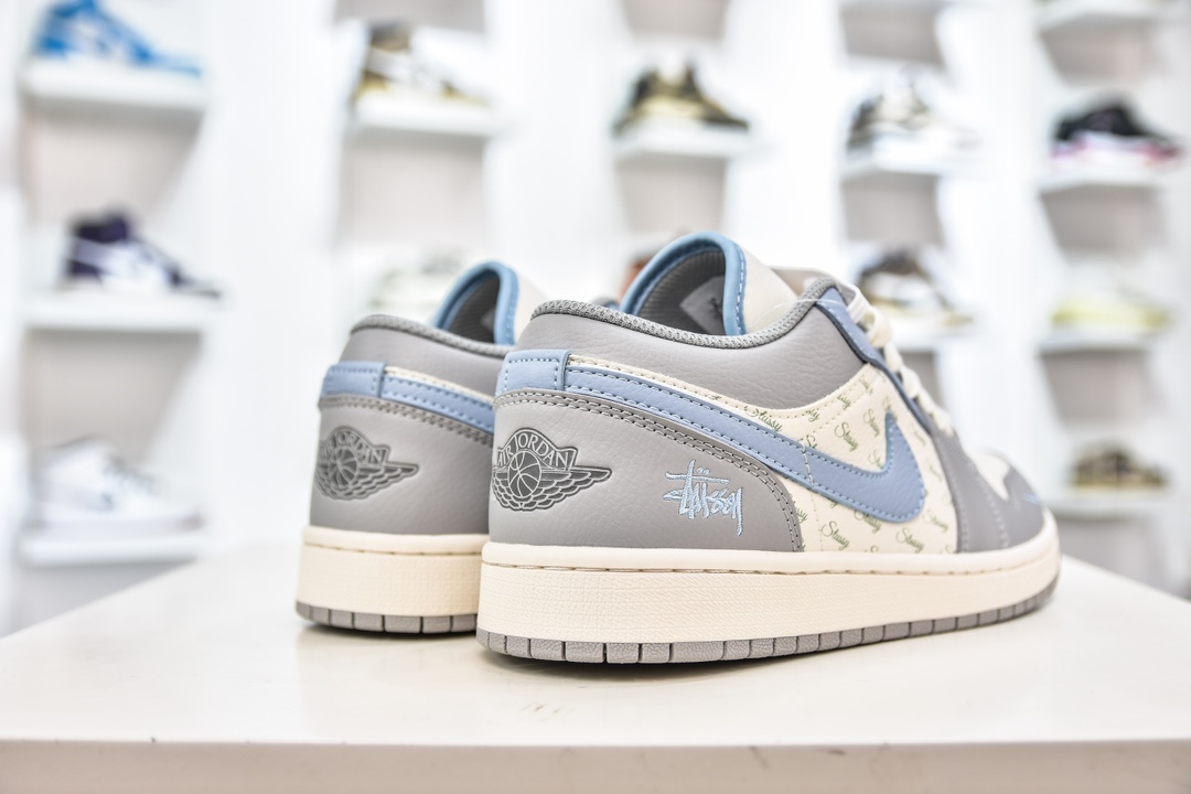 Air Jordan AJ1 Low X Stuy 低帮联名斯图西 灰蓝印花 JJ8688-007