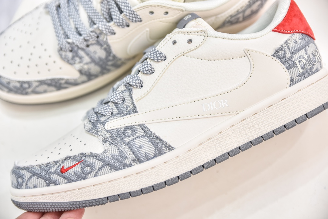 TS x Air Jordan AJ1 Low x Dior 倒钩低帮联名定制配色 米白灰针织 XY2688-113