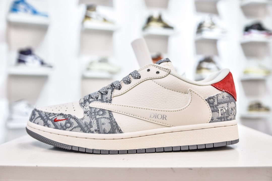 TS x Air Jordan AJ1 Low x Dior 倒钩低帮联名定制配色 米白灰针织 XY2688-113