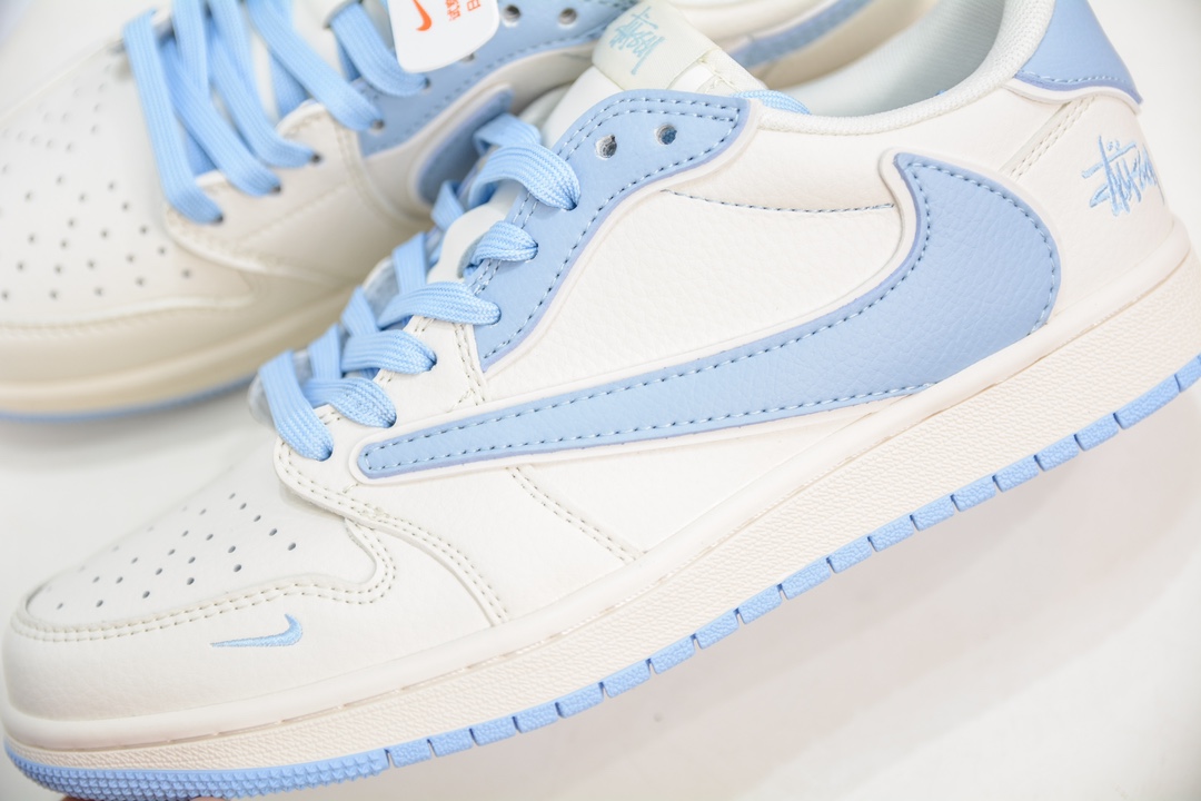 TS x Air Jordan AJ1 Low X Stussy 倒钩低帮联名斯图西定制配色 米白浅蓝  DM6688-609