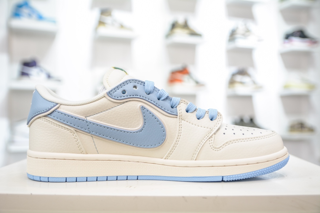 TS x Air Jordan AJ1 Low X Stussy 倒钩低帮联名斯图西定制配色 米白浅蓝  DM6688-609