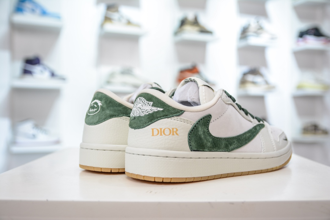 TS x Air Jordan x Dior 翻毛绿勾 AJ1 Low 倒钩低帮联名古驰   JH6088-703